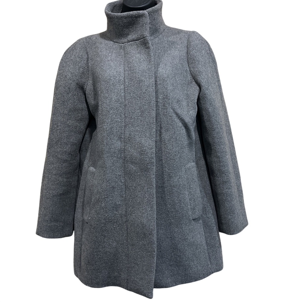 J.Crew Coat Women Grey‎ Wool Blend Funnel Neck Sz S J6140 Mid Length Hidden Zip